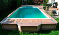 Деревянный бассейн Watermann Azteck свободной формы 4x5.60 м, глубина 1.4 м, частично заглубляемый
