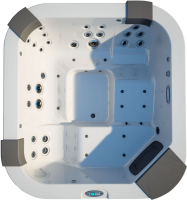 СПА бассейн Jacuzzi Italian Design Santorini Pro Sound 230x215x90 см чаша Platinum обшивка Дуб рифленый (с нагревателем 3 кВт)