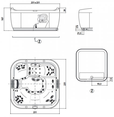 СПА бассейн Jacuzzi Premium J 585 231x231x92 (107) см чаша Desert Sand обрамление Silver Wood (со стереосистемой)