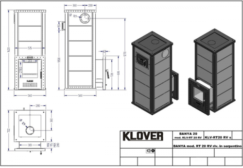 Печь дровяная в облицовке Klover KLV-RT-20 RV2 Х (жадеит)