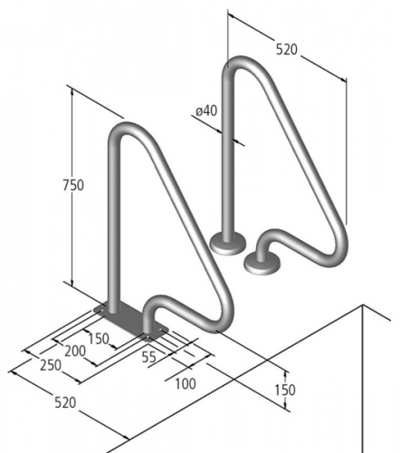 Поручень для лестниц Ideal Тип B нерж. сталь (крепление,пластина)