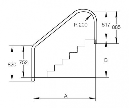Поручень Flexinox для римской лестницы, с фланцами L=1.8 м (2-Bend) (87162260)