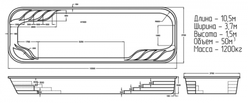 Композитный бассейн Ocean standart Парадиз 10537 10.5x3.7x1.5 м цвет: атлантик