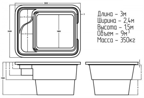 Композитный бассейн Ocean light Аврора 3x2.4x1.5 м цвет: атлантик