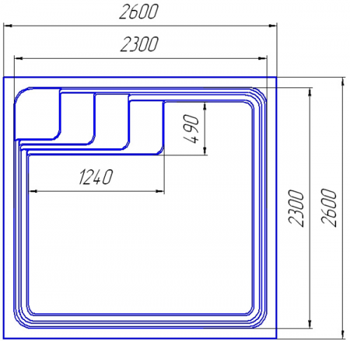 Купель из стеклопластика Престиж 2525, 2,6x2,6x1,5 м стандарт, цвет голубой