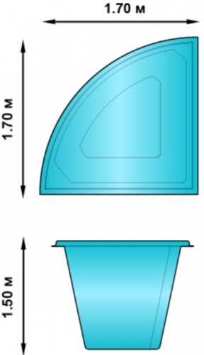 Купель из стеклопластика Fiber Pools Корнер 1,7х1,7 м глубина 1.50 м, цвет белый гранит