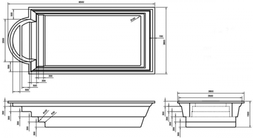 Композитный бассейн Ocean standart Классик 8538 8.5x3.85x1.5 м цвет: фараон