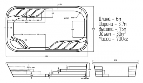 Композитный бассейн Ocean standart Парадиз 6037 6x3.7x1.5 м цвет: капучино