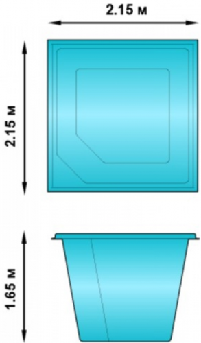 Купель из стеклопластика Fiber Pools Сканди 2,15х2,15 м глубина 1.65 м, цвет синий металлик