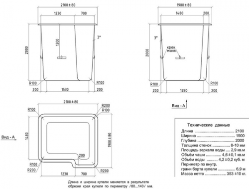 Купель из стеклопластика Nord Pool Алта 2,1х1,9х2,0 м цвет Берлинская лазурь (голубой), цельная чаша