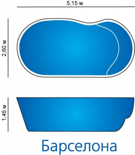 Композитный бассейн Admiral Pool Барселона 5.15х2,6 м глубина 1,45 м (голубой)
