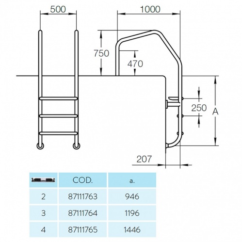 Лестница 4 ступени Flexinox Special Overflow 316 сталь (87111764)