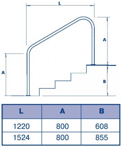 Поручень для римской лестницы длина 1220 мм, AISI-316 (1 шт)