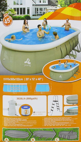 Надувной бассейн Jilong овальный Oval Steel Frame Pool 610х360х122 см, артикул JL017023NG