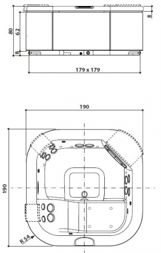 СПА бассейн Jacuzzi Italian Design Delfi 190x190x80 см чаша Cobalt обшивка Тик