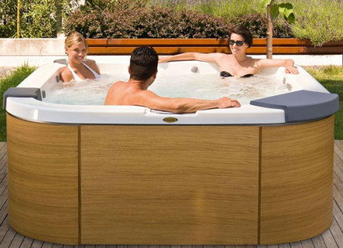 Мини СПА бассейн Jacuzzi Premium J 415 168x193x81 см чаша Desert Sand обшивка Brazilian Teak (с доп. изоляц. и музыкой)